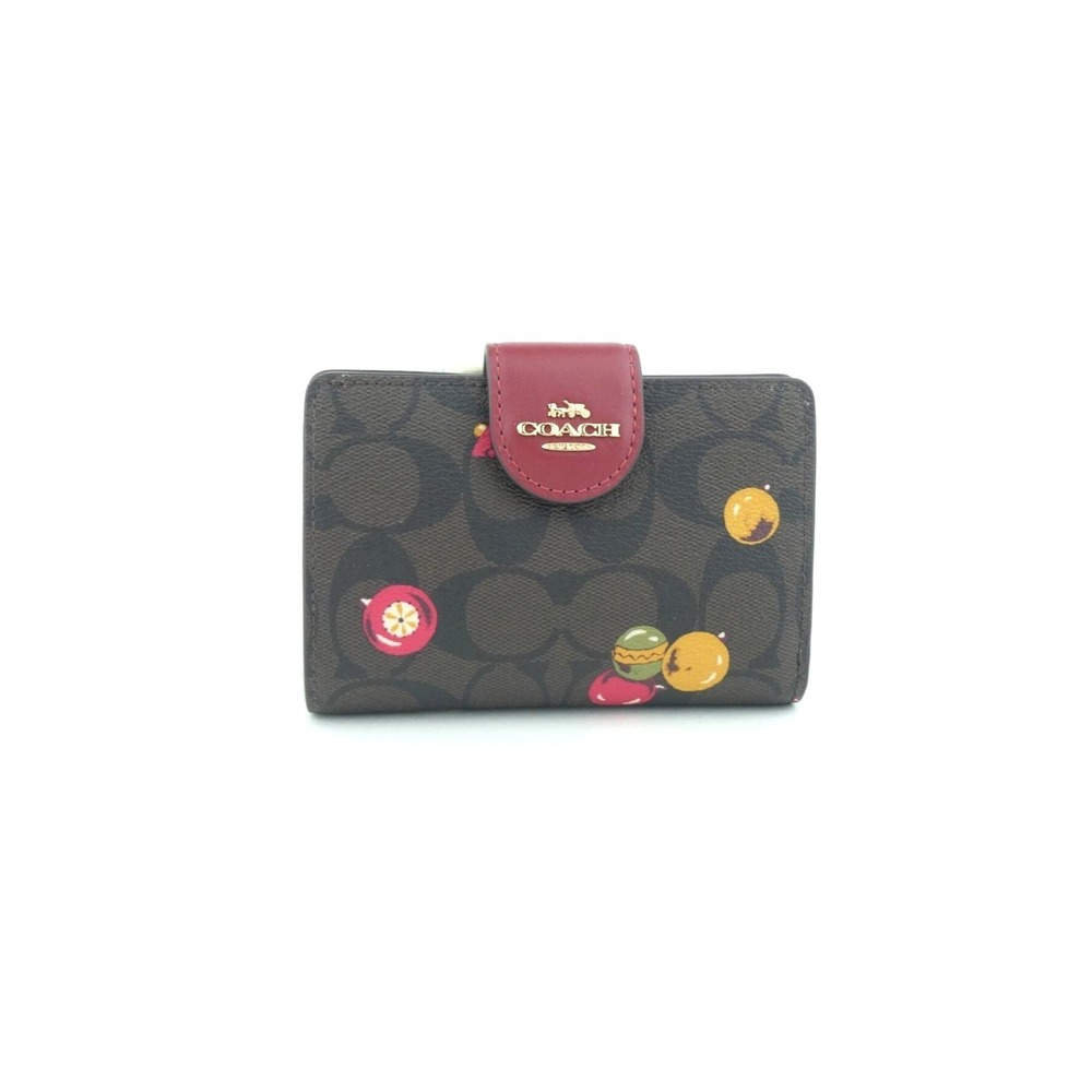 Coach Brown Black Ornament Medium Corner Zip Wallet NWT C7414